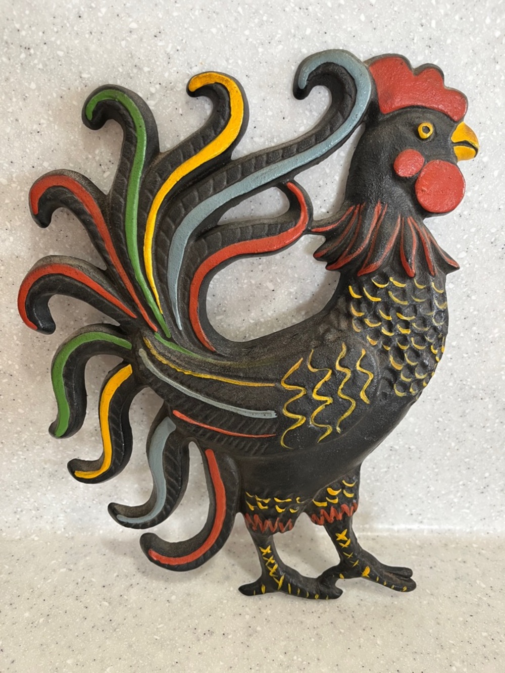 Vtg Cast Iron ROOSTER Wall Hanging Rustic Farm Chic Farmhouse Chicken Decor